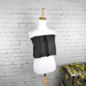 Elan Striped Gathered Cropped Tube Top In Black Size Small